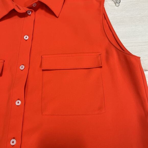 Amanda Uprichard Shirt Dress Orange Sleeveless Size M Knee Length Old Money - Picture 3 of 12